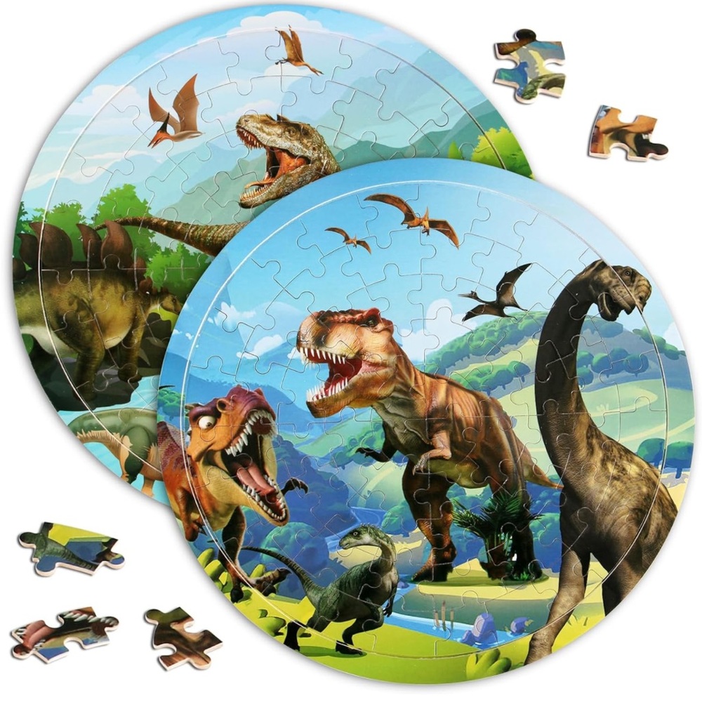 NWT Wooden Dinosaur Puzzles, circular 2 pack